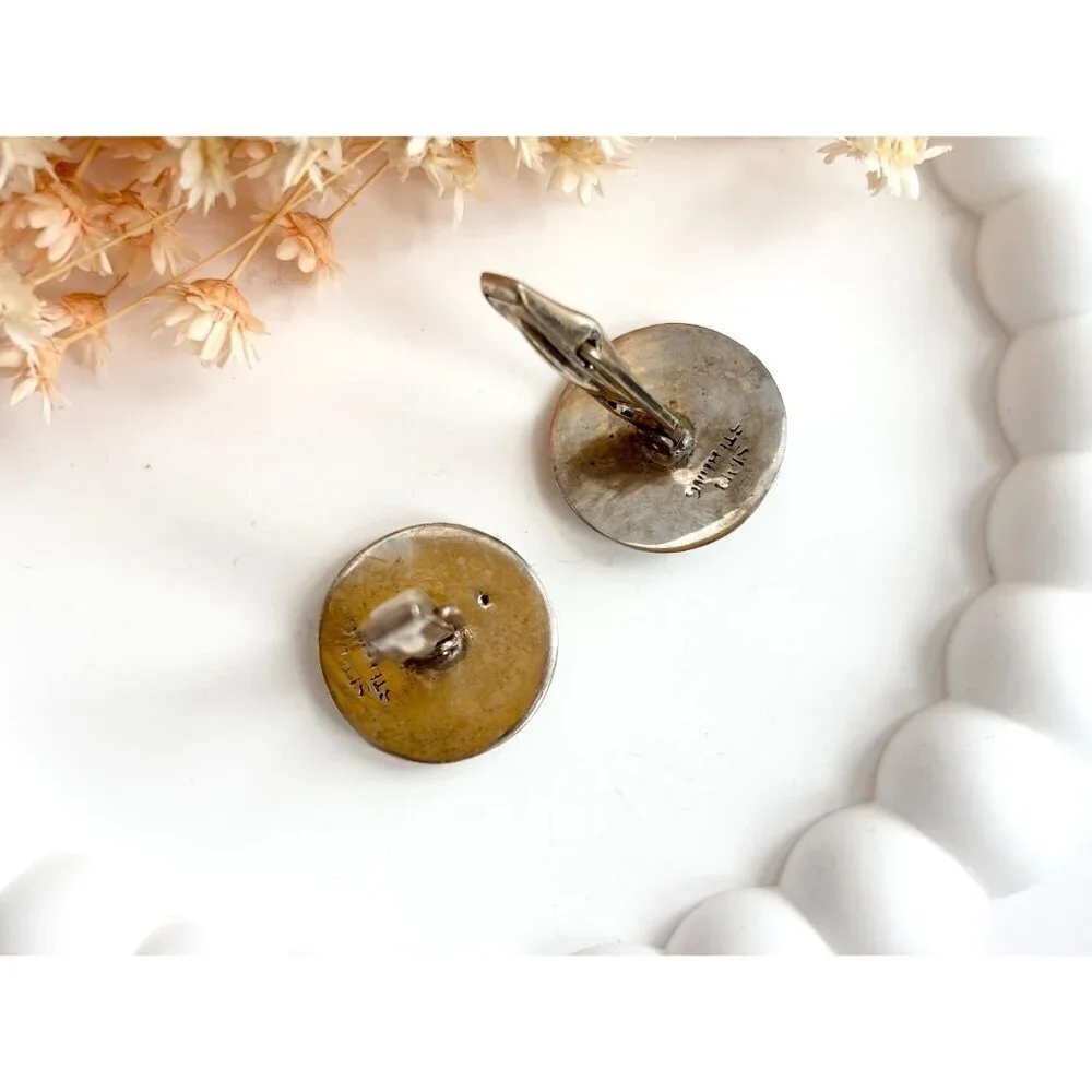 Siam Sterling Taurus Figural Nielloware Enamel Vintage Black Round Cufflinks
